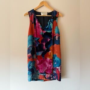 Leifsdottir Anthropologie Vivid Floral Mini Dress - Red, Blue, Pink